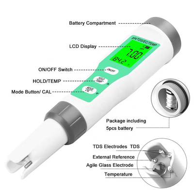 수족관 및 수식물용 4 in 1 방수 물 검사기 pH/TDS/EC/Temp Meter