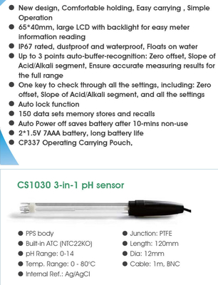 65*40mm 다선 LCD 백라이트 디스플레이와 함께 휴대용 디지털 ORP pH 미터