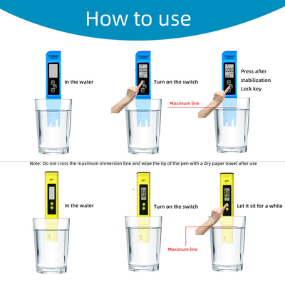 PH TDS EC 온도계 조합 측정 범위 0-14ph 0-9990ppm 0-9990us/cm 3V 펜 타입