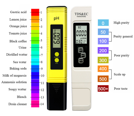 PH TDS EC 온도계 조합 측정 범위 0-14ph 0-9990ppm 0-9990us/cm 3V 펜 타입