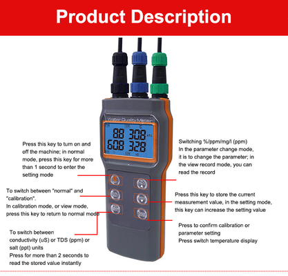 콤보 5 in 1 PH/COND./D.O/TEMP 수심계 Aquaponic AZ86031 휴대용 물고기 연못 IP67